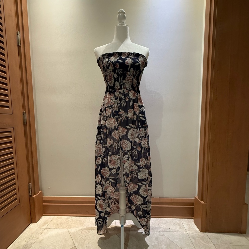 VENUS Navy Floral Strapless Maxi